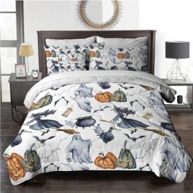 8pcs Halloween Comforter Set, Witch Pattern Bed In A Bag Bedding With Comforter Sheet Sham - 1 Comforter, 2 Pillow Shams, 1 Flat Sheet, 1 Fitted (Option: Queen-white)